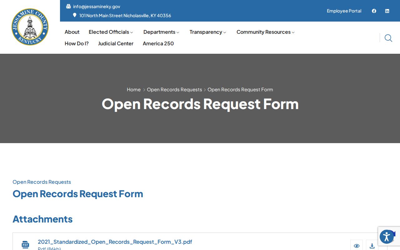 Jessamine County release records request page