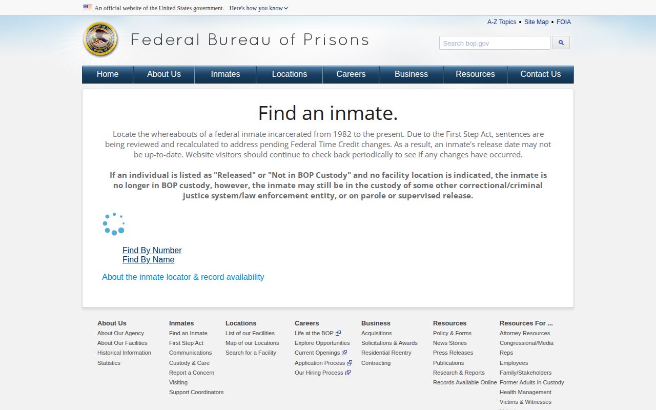Federal Bureau of Prisons release locator for Jessamine County records